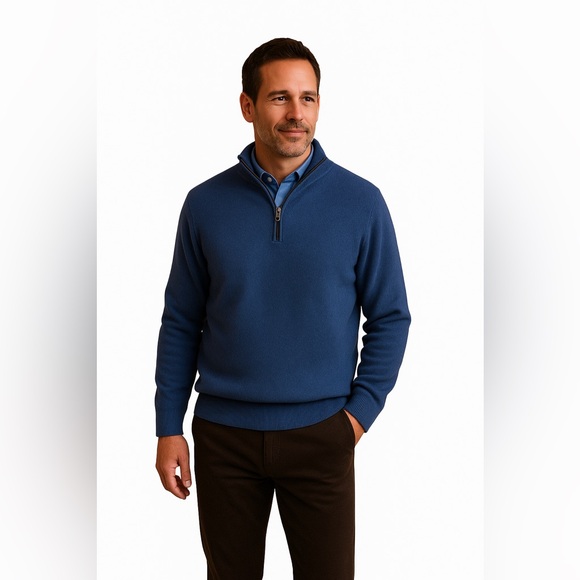 Daniel Hechter Paris Men’s XL 100% Cashmere Half-Zip Sweater – Heathered Blue